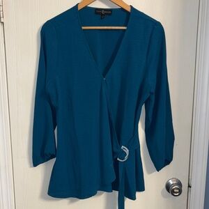 Fred David Teal Wrap Blouse